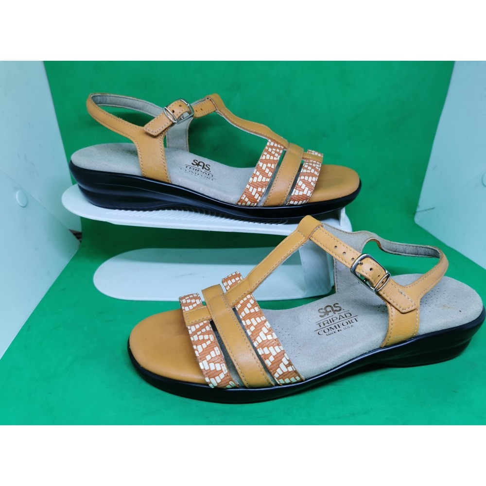 SAS Tripad Comfort Capri T Strap Orange Leather Sandals Womens 7.5 M